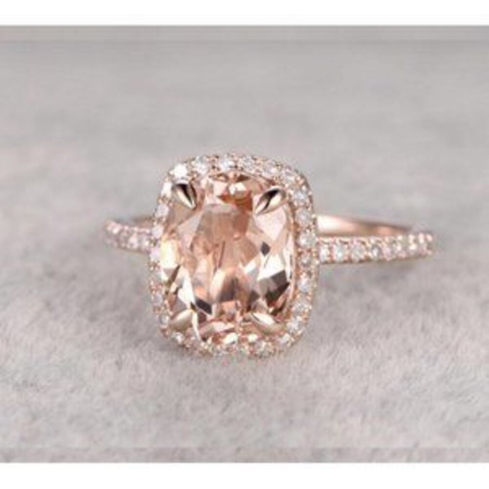 *NEW 18K Rose Gold Morganite Diamond Halo Ring W